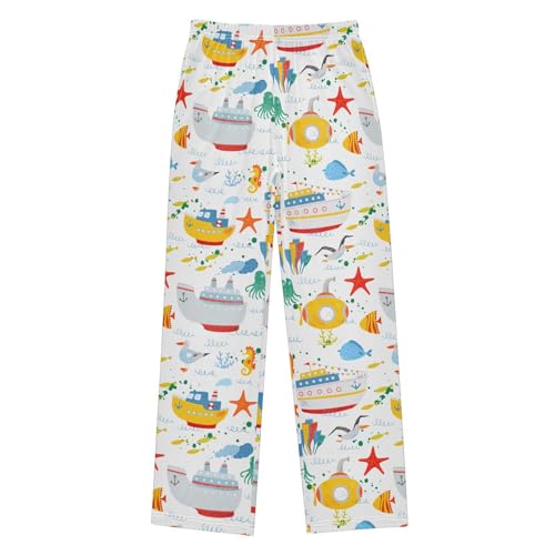 ZZXXB Marine Submarine Boys Long Pants Soft Trousers Elastic Waist Kids Lounge Bottoms with Pockets S-XL