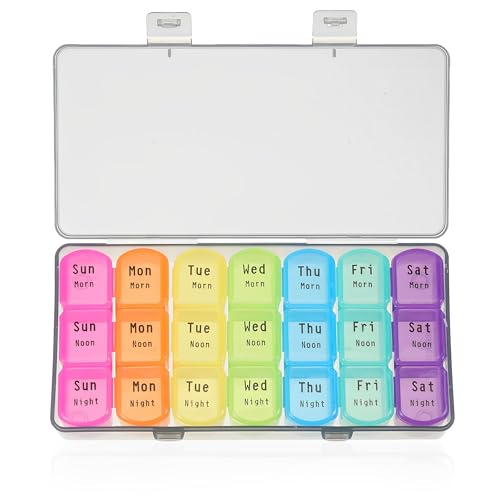 Weekly Pill Box 7 Day Pill Organizer 3 Times a Day (Morn/noon/Night), Daily Portable Travel Pill Box with Large Copartments to Hold Vitamins,Medication, Fish Oils and Supplements (Black)