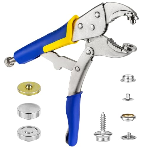 YZS Snap Button Kit Tool【Upgraded 3 Dies】- Heavy Duty Snap Fastener Tool, Includes 10Sets 15mm Metal Snap Buttons for Replacing or Repairing Snaps on Boat Cover, Canvas, Leather, Fabric