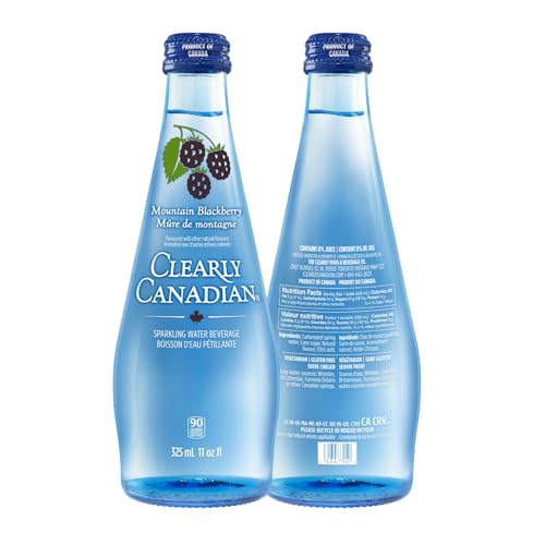 Image of Clearly Canadian Sparkling Flavored Water, 11 oz Glass Bottles - Variety of Refreshing Flavors, Premium Carbonated Beverage, Available in 12-Pack and 24-Pack Options (12 Pack, Mountain Blackberry)
