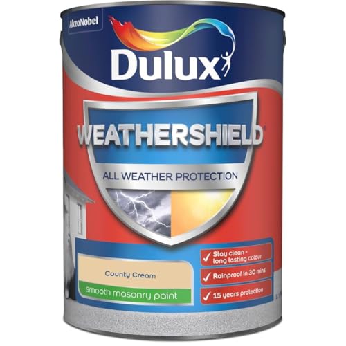 Image of DRW County Cream Weathershield Smooth Masonry Paint 5L | Exterior Wall Paint | Long Lasting Weather Protection | Smooth Matt Finish for Brick Render Concrete and Stone