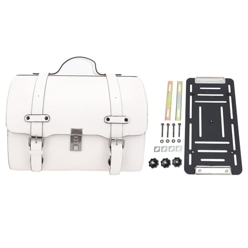 Sac arrière de moto en cuir blanc premium avec coque rigide