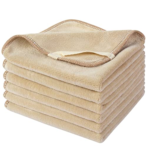 SINLAND 6 Stück Mikrofaser Gesichtstücher Waschbar Abschminktücher schnell trocknend Waschlappen saugfähig Gesichtsreinigungstücher weiches Make up Entferner Tücher 30,5 x 30,5 cm Creme