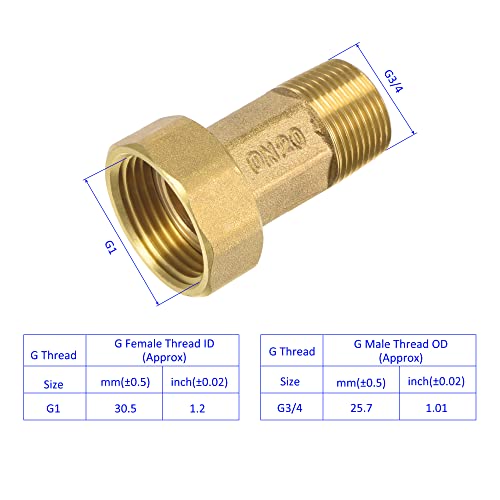M METERXITY Brass G3/4 Male to G1 Female Reducer Hex Pipe Fitting Extension, Apply to Outdoor/Garden/Industrial (60mm Length) - Image 4
