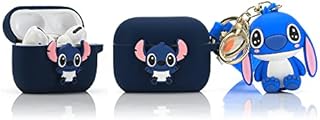 Derhom Airpods Pro Silicone Case Funny Cute Fashion Soft Cartoon Cover Skin Compatible for Apple Airpods Pro [Cartoon Belt Doll Series] (Stitch)