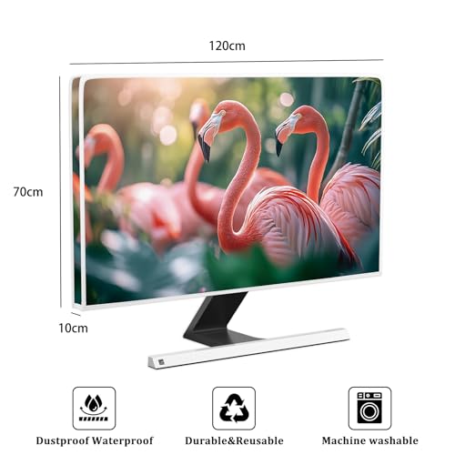 Image of Pink Tropical Flamingo Waterproof Television Covers 50,51,52 Inch Green Plants Anti-Static Dust-Proof TV Dust Cover Protective Sleeve Compatible with Television LED LCD OLED TVs