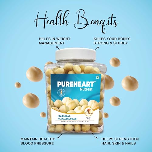 Image of Pureheart Natural Macadamia (1 Kg) Premium Australian Macadamia Nuts, Rich In Antioxidants - Whole, Exotic, And Crunchy Dry Fruits, Ideal Snacks, No Additives - Reusable Jar