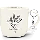 MALLAbyLAMMA Best Mother in Law Ever Coffee Mug Floral12 Ounce Ceramic, Mother-in-Law Keychain, Best Mother in Law Birthday Gift, Thank You Gift for Mother in Law Mothers Day Christmas