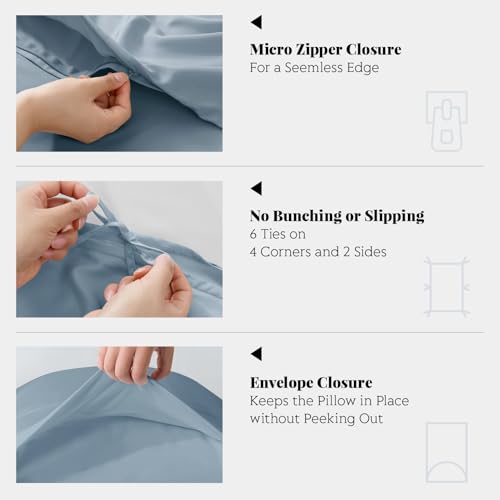 Twin/Twin XL Duvet Cover Set, 100% Viscose Derived from Bamboo, 2 Pieces, 1 Zipper Closure Duvet Cover (70"x90") and 1 Pillowcases (20"x30") Cooling & Silky Soft (Mineral Blue)