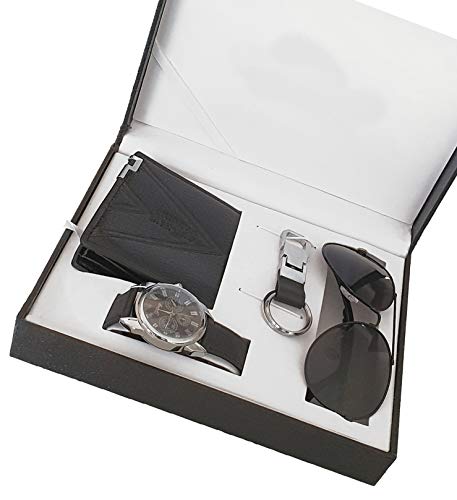 Preisvergleich Produktbild 2020 Herren Geschenkset mit Armbanduhr Männer Geldbörse Sonnenbrillen Schlüsselanhänger Geschenk Set für Herren