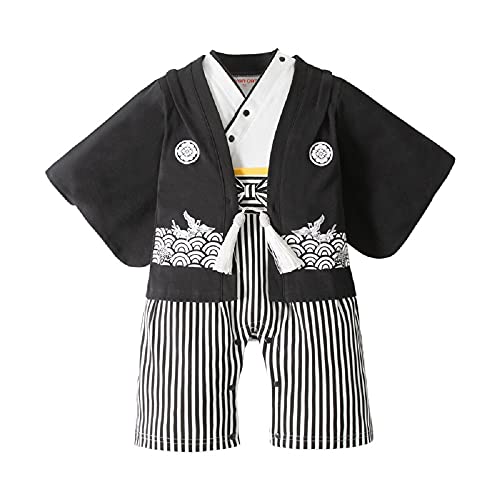 Image of SZCQ Baby Boy Kimono Romper Suit Japanese Costumes Infant Cotton Samurai Outfits