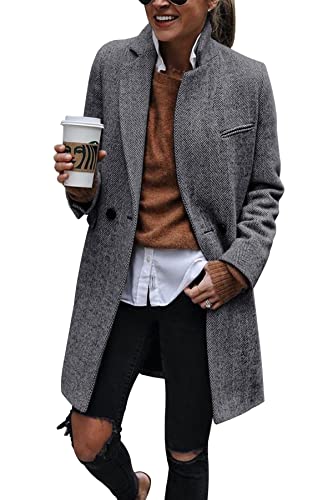 Ebifin Women's Notch Lapel Double Breasted Trench Coat Peacoat Winter Casual Long Blazer Jacket Overcoat2