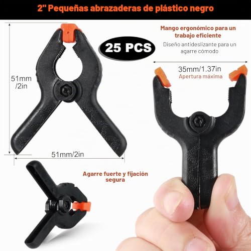 Miniatura 2 de Realure Abrazaderas De Resorte, Pinzas De Clips, Abrazaderas De Sujeción Con Resorte Mandíbulas Giratorias,Con Amplia Apertura De Mordaza, Para Fondo De Fotografía, Carpintería 25pcs-2 Pulgadas
