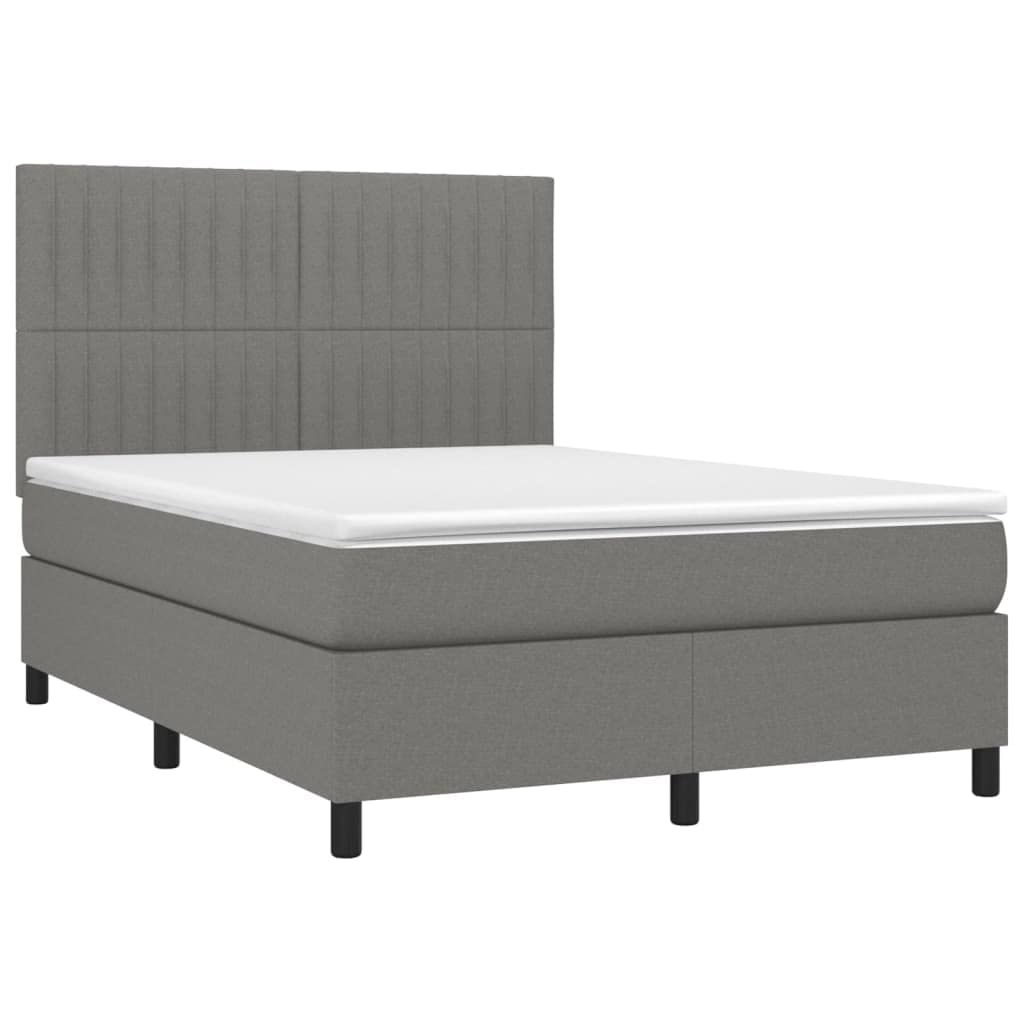 Cama con somier con colchón gris oscuro de 140 x 200 cm y cabecero regulable en altura para apoyo de dureza media