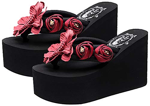 Image of QZUnique Women Flip Flop, Thong Wedge Platform Sandals Arch Support Slippers High Heel Comfortable Cushion Shoes Summer Beach
