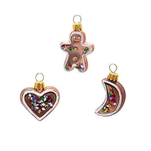Oberfränkische Glas Weihnachtsbaumschmuck, Lebkuchen 3-er Set
