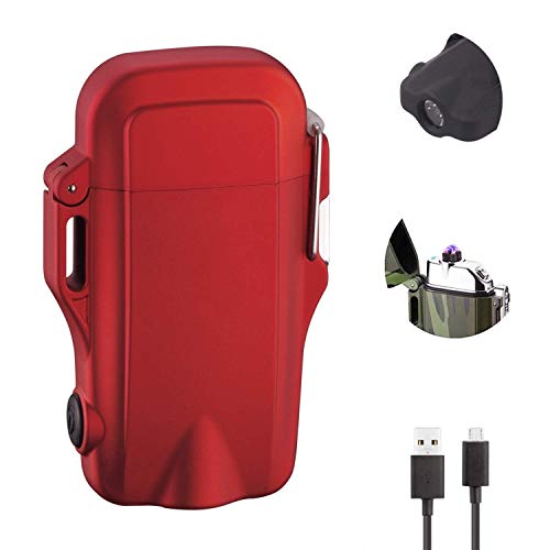 JiaDa Waterproof Lighter,Plasma Electric Lighter Flashlight 2in1 USB Rechargeable Lighters Portable Arc Matches for Camping Hiking Survival Tactical Red