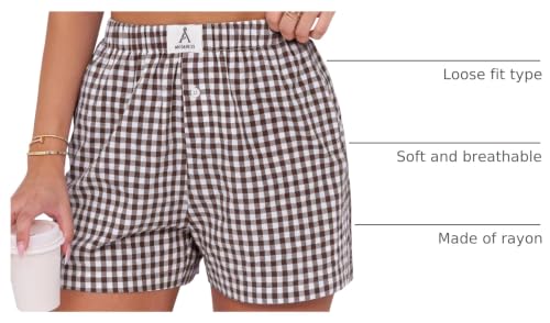 Image of ANRABESS Boxer Shorts for Women Gingham Pajama 2026 Summer Casual Lounge Sleep Plaid Shorts Y2K Beach Bottoms