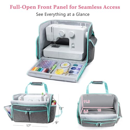 AMOIGEE Full-Open Sewing Machine Case with Wheels, Large Rolling Sewing Machine Bag with Detachable Foldable Dolly, Heavy-Duty Embroidery Tote for Brother Singer Janome Standard Machines Storage by AMOIGEE - Image 3
