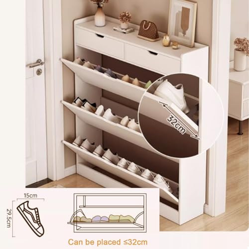 Étagère à chaussures fine en bois meuble blanc 3 niveaux entrée