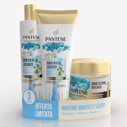 Pantene Pro-V Miracles Idratati & Lucenti Set Regalo per Capelli | 1x Shampoo 250ml, 1x Balsamo 160ml, 1x Maschera 300ml, Trasforma Capelli Secchi e Danneggiati in Morbidi e Lucenti