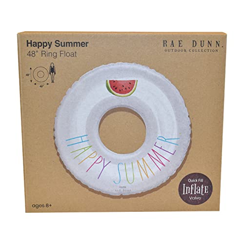 Rae Dunn Ring Float By Coconut Float - Colorful Happy Summer Theme - Adult Size Large 48 Inch Inflatable Raft & Durable Water Inner Tube - Stable Ride-On For Summer Parties & Swim Events #TOP5