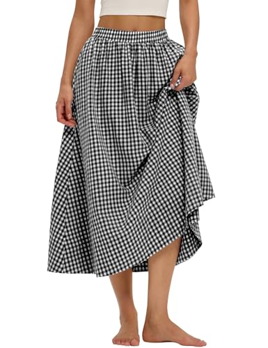 LOMON Midi Skirts for Women A-Line Cotton Flowy...