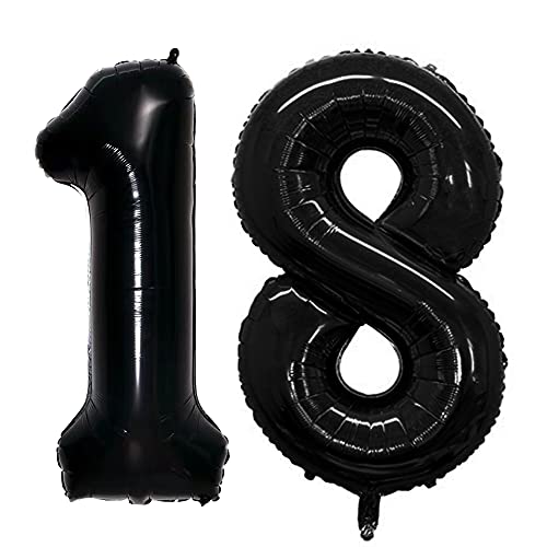 GOER Number 18 Balloons for 18th Birthday Sweet 18 Party Decorations 42 Inch Jumbo Foil Helium 81 Balloons for 81st Birthday Party Decoration (Black)