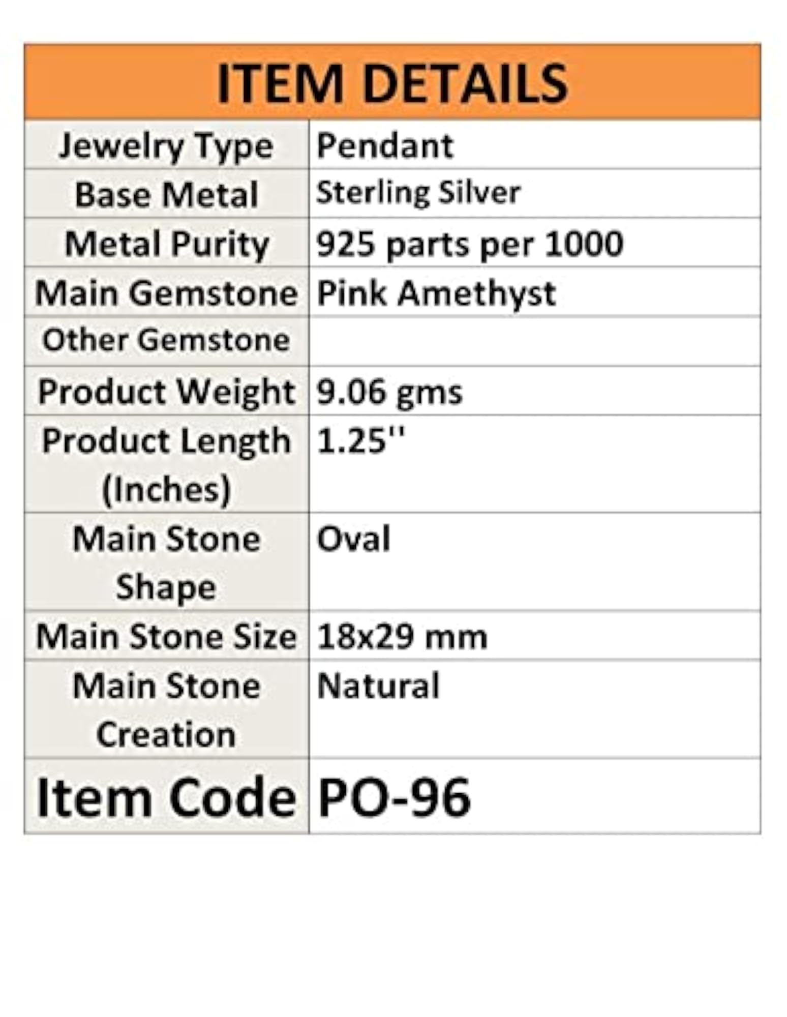 Women's 925 Sterling Silver Pink Amethyst Gemstone Pendant