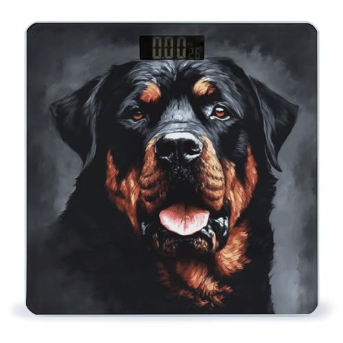 Báscula de baño digital con arte Rottweiler y vidrio templado miniatura 1