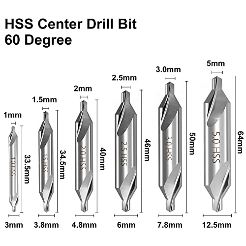 6 Pcs Hss Center Drill Bits Set Combined Countersinks Tool 60 Degree Angle Lathe Mill Metalworking 5/3/2.5/2/1.5/1Mm #TOP1