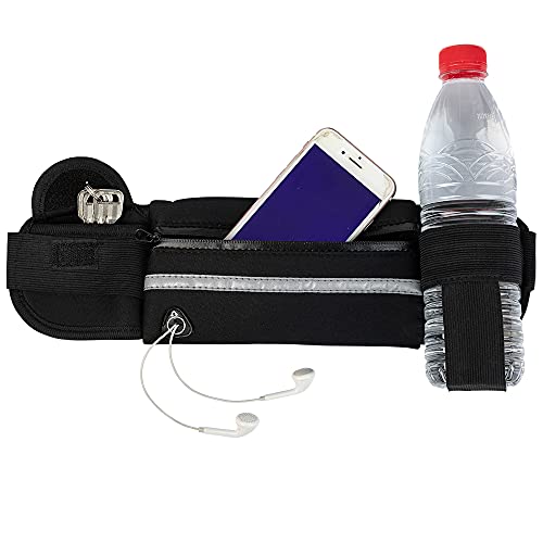 Sac banane de sport, sac banane de course léger et imperméable avec porte-bouteille, pour entraînement en salle de sport, cyclisme, jogging (noir) Cover