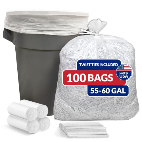 Reli. 55 Gallon Trash Bags Heavy Duty (100 Count) | Clear | Twist Ties Included | Extra Tough Leak-Proof Garbage Bags | Ideal for Large Clean Ups