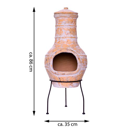 Nexos Terrassenofen Gartenkamin Terracotta 85 cm Gartenofen Stahlgestell Feueröffnung20x15 cm Schlotöffnung 26x15 cm robust 19,5 kg Grillkamin - 6