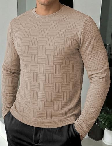 Image of JMIERR Mens T-Shirt Casual Stretch Solid Crewneck Short Sleeve Tees Textured Shirts