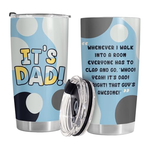 34HD Fathers Gifts, Its Dad Tumbler with Lid 20 oz Stainless Steel, Cartoon Dad Coffee Mug, Daddy Drinking Cup, Father Birthday Gifts from Daughter Son