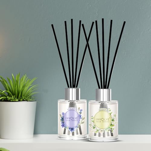 Image of Involve Pura - Reed Diffuser Set (Pack of 2) - English Lavender & Irish Jasmine - 120 ml | Oil Diffuser with Free 10 Reed Sticks | Room Freshener for Home, Bedroom, Living Room & Office | Gifts Set