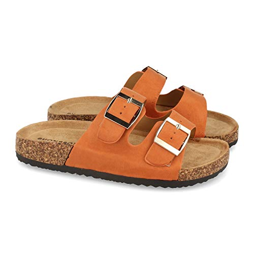 shoes&blues.es 55028 Sandalia Plana de Mujer, con Planta de Anatomica de Bio, y Hebillas, Primavera Verano 2021 Naranja Talla 39