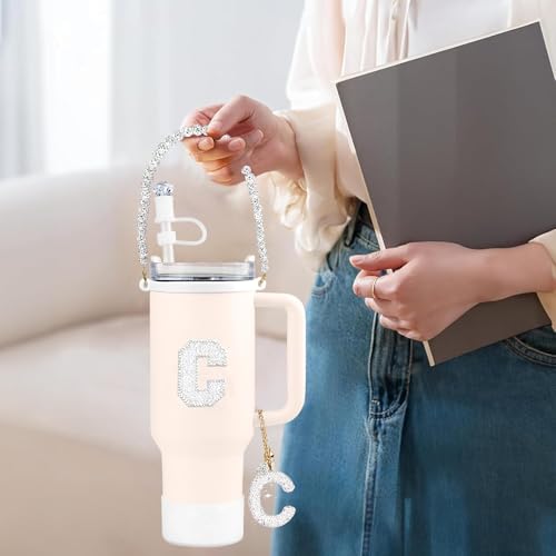 Hpebl 8PCS White for Stanley Cup Accessories 30/40 OZ Silver Bling Rhinestones Initials Charms for Stanley Decorations Tumbler Accessories Set Including Diamond Straw Topper,Spill Stopper(Letter R) - image 2