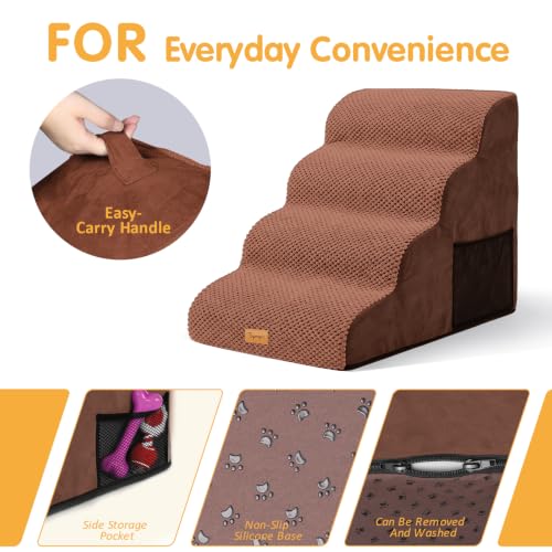 Image of Topmart High Density Foam Dog Steps 4 Tiers, Extra Wide Deep Pet Steps | Non-Slip Dog Stairs Ramp for Bed, Soft Foam Cat Ladder,Best for Older Injured, Older Pets, Cats with Joint Pain