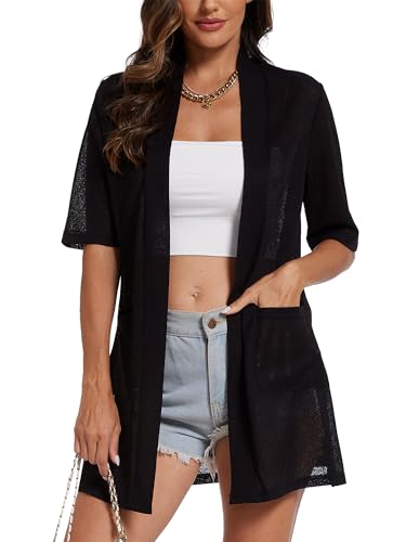 Spicy Sandia Women's Short Sleeve Sheer Summer Cardigans Lightweight Open Front Duster with Pockets2