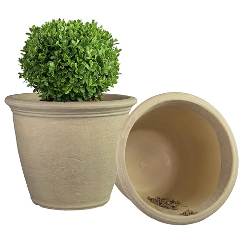 Sunnydaze 20-Inch Anjelica Large Plastic Pot for Plants - Outdoor Double-Walled Large Plastic Planter with Drillable Drainage Holes - Beige - 2pk