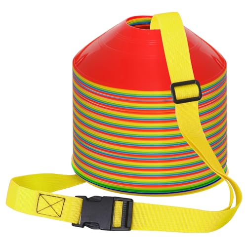 Ashmacdo 6.5 Feet Strap Cone Carrier Sport Cone Carrying Strap Black Adjustable Agility Disc Cone Shoulder Strap for Storage & Travel with Quick Snap Closure (Yellow)