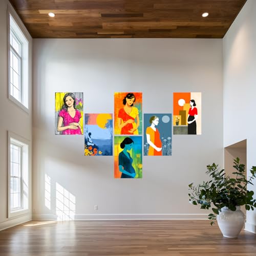 Image of SiddArtify Pregnant Woman Wall Art Poster Print Set - Retro Style Decor for Living Room Bedroom Office - 12x18 inch Sticker Pack of 6