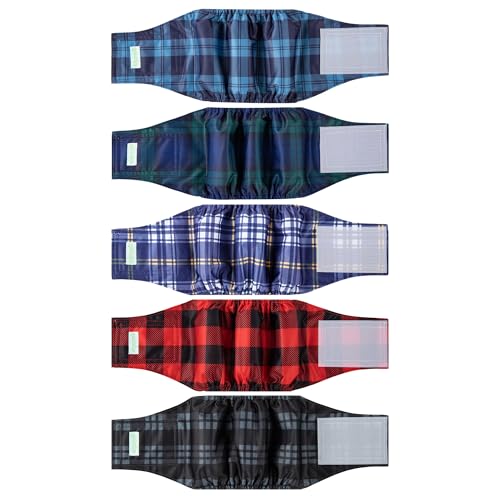 Image of wegreeco Small Dog Diapers Male,Reusable Belly Bands for Male Dogs,Washable Doggie Puppy Male Diapers Wraps,Medium Large Size(5 Pack X-Small, Checkered Pattern)