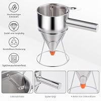 Shofilt Pancake Dough Dispenser, Stainless Steel Funnel Cake Dispenser with 4 Silicone Nozzles, Perfect for Pancakes, Cupcakes and Funnel Cakes – Ansicht 5