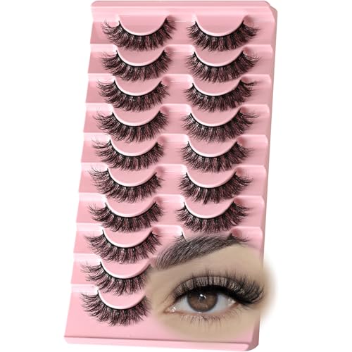 FARRED Natural Lashes Short Eyelashes Wispy False Mink Lash Strips 10 Pair Natural Look Fluffy Cat Eye Strip Eyelash Small Fake Lashes Full Pestañas Sets for MUA and Beginners Daily Makeup