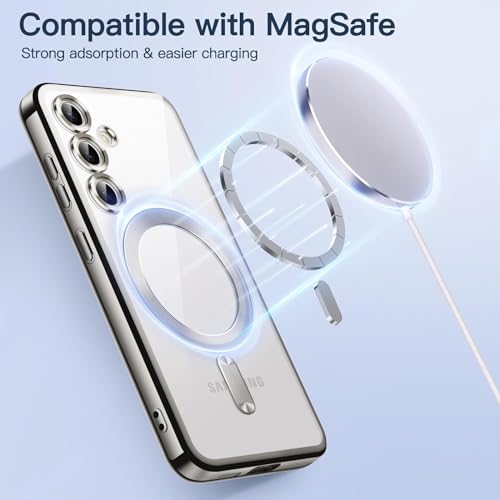 Image of VONZEE Clear Logo Electroplating Transparent Case for Samsung A16 5G, Magnetic Plating [Support for MagSafe Charger] Electroplate TPU Cover, Individual Camera Protection for Each Lens - Grey