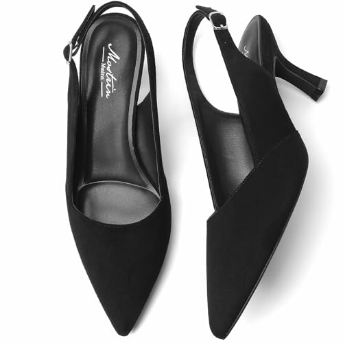 Image of Mostrin Kitten Heels for Women Slingback Pointed Closed Toe Heels Women's Pumps Shoes for Wedding, Party, Commuting
