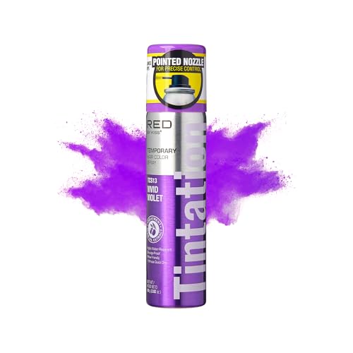 Red by Kiss Tintation Temporary Hair Color Spray 2.82oz, Quick-Dry & Smudge-Proof, Vivid Color Washable Hair Dye, Styling Spray Cosplay Halloween Birthday Party Festival (Vivid Violet)